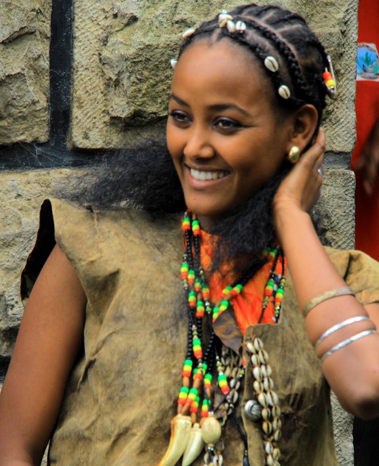 Hadiya Ethiopia: Portrait of girl wearing traditional clothing, hairdo, and beauty decorations Nov 2014